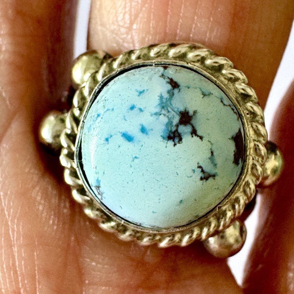 Navajo Turquoise Ring Blue Golden Hills Sz 7 Sterling Signed Martinez Native